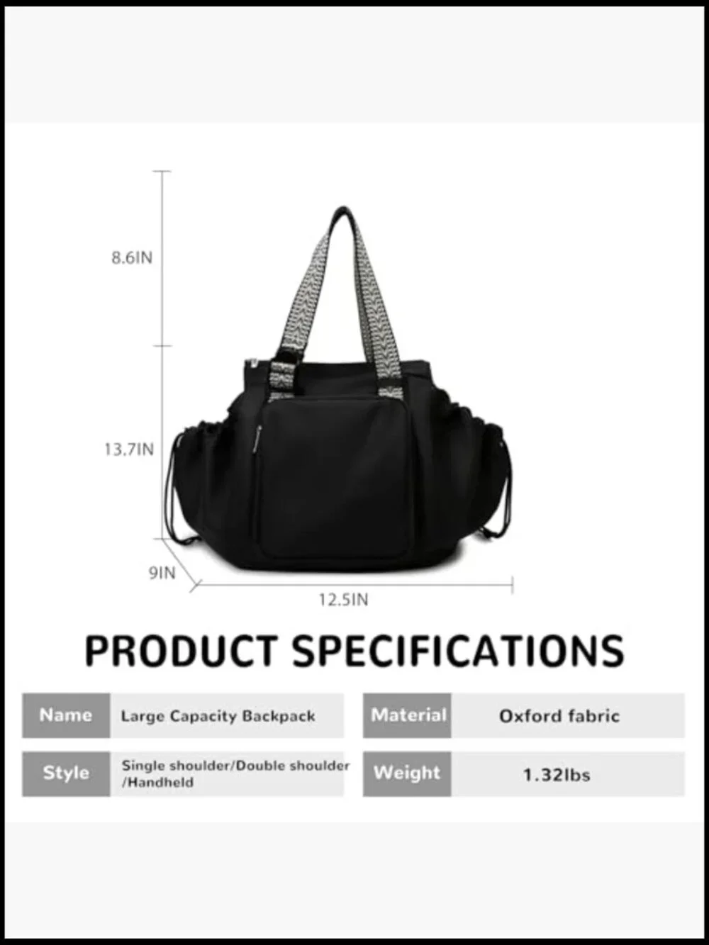 Nylon Travel Tote Backpack Diaper Bag 3-in-1 Large Capacity 15 Pockets